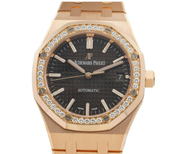 Audemars Piguet Royal oak Rose Gold Crystal Bezel Black Dial - BEAUTY BAR