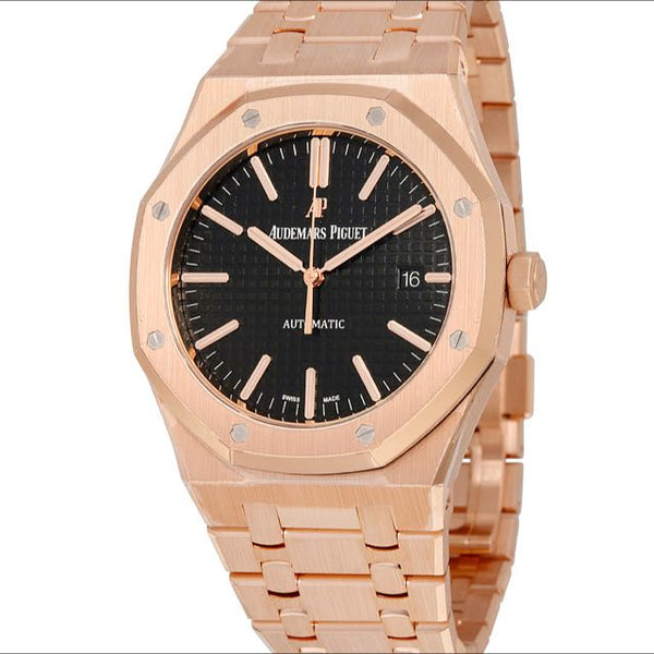 Audemars Piguet Royal Oak Watch Black Dial Rose Gold - BEAUTY BAR