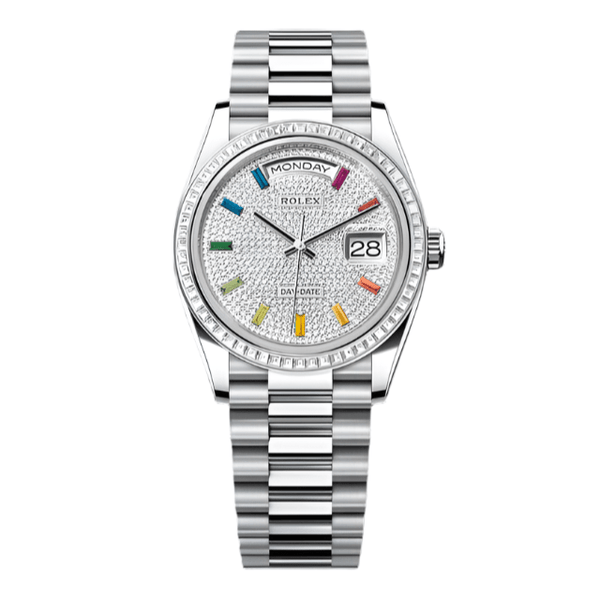 Rolex Day-Date 36 Oyster, 36 mm, White Gold and Diamonds Dial Crystal Bracelet