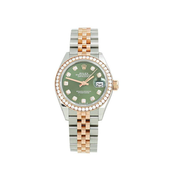 Rolex Green Lady-Datejust Oyster Oystersteel And Everose Gold And Crystal - BEAUTY BAR